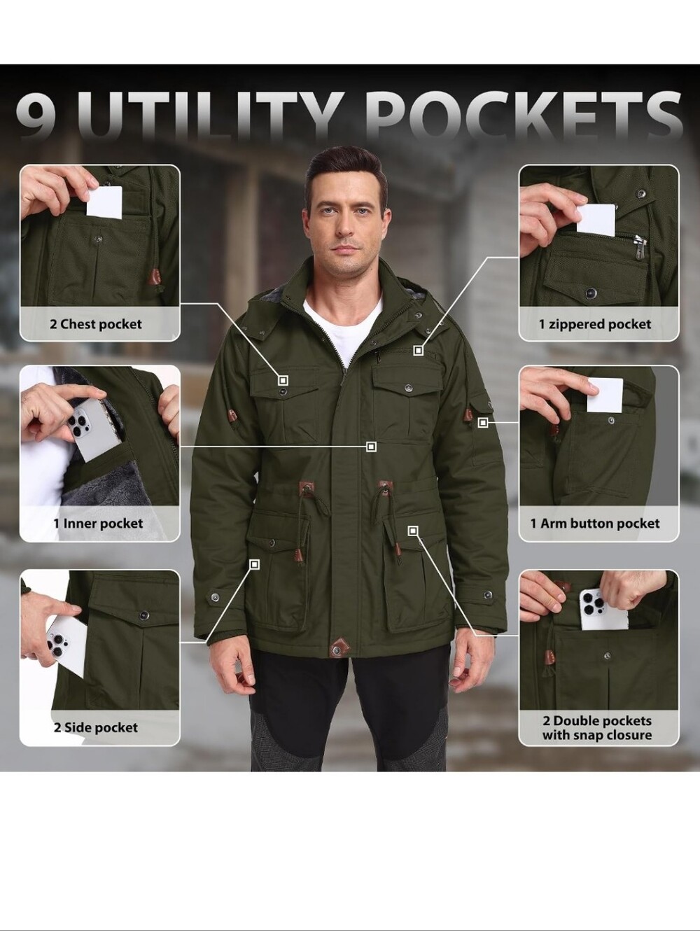 Winter Jackets for Men Cotton Work Fleece Lined Army Jacket Winter Military XXL - Picture 2 of 6